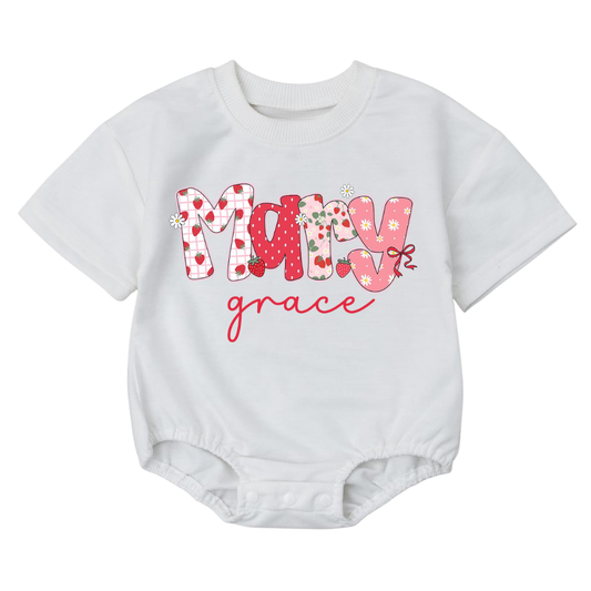 Custom Name Cute Strawberry Baby T Shirt Onesie, Personalized Strawberry Baby Onesie BB0045
