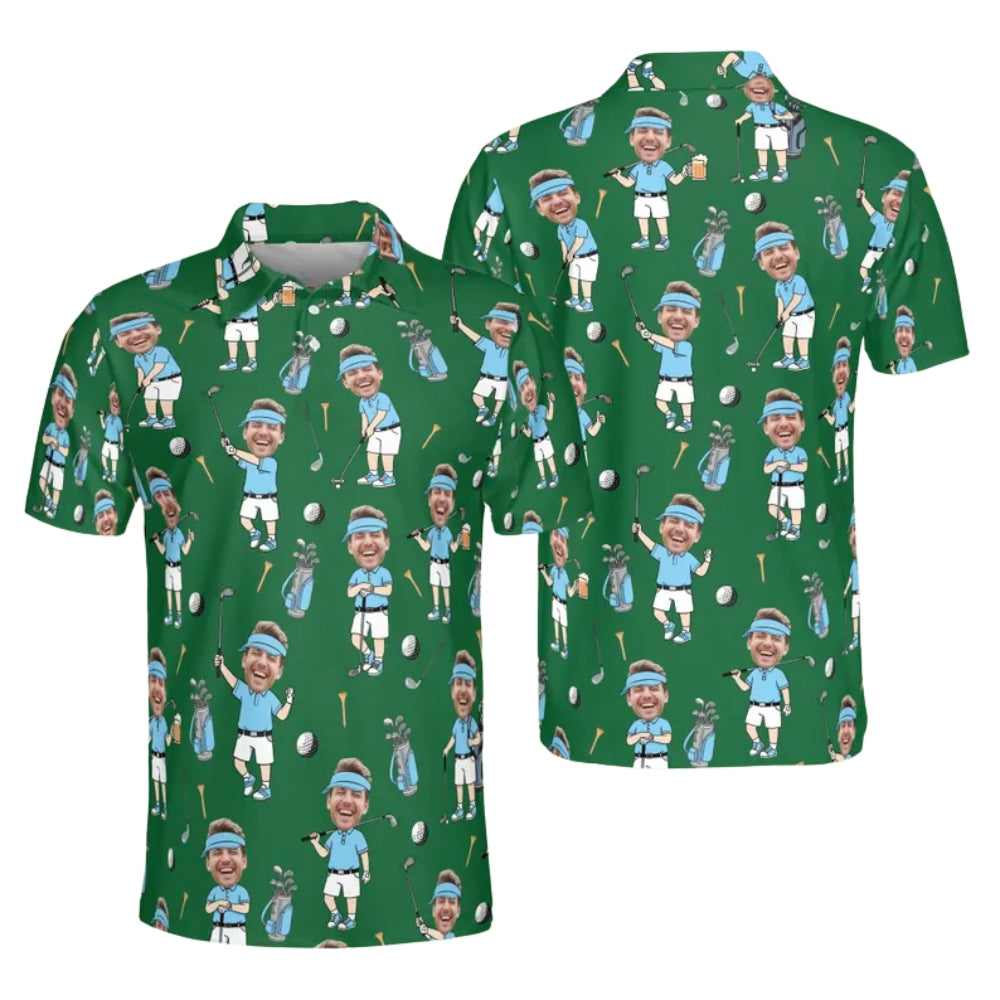 Custom Face Cartoon Golf Polo Shirt For Mens, Custom Photo Golf Shirts GE0255