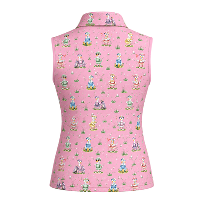 Pink Silly Goose Sleeveless Golf Shirts For Ladies, Women's Funny Goose Golf Shirts GE0472