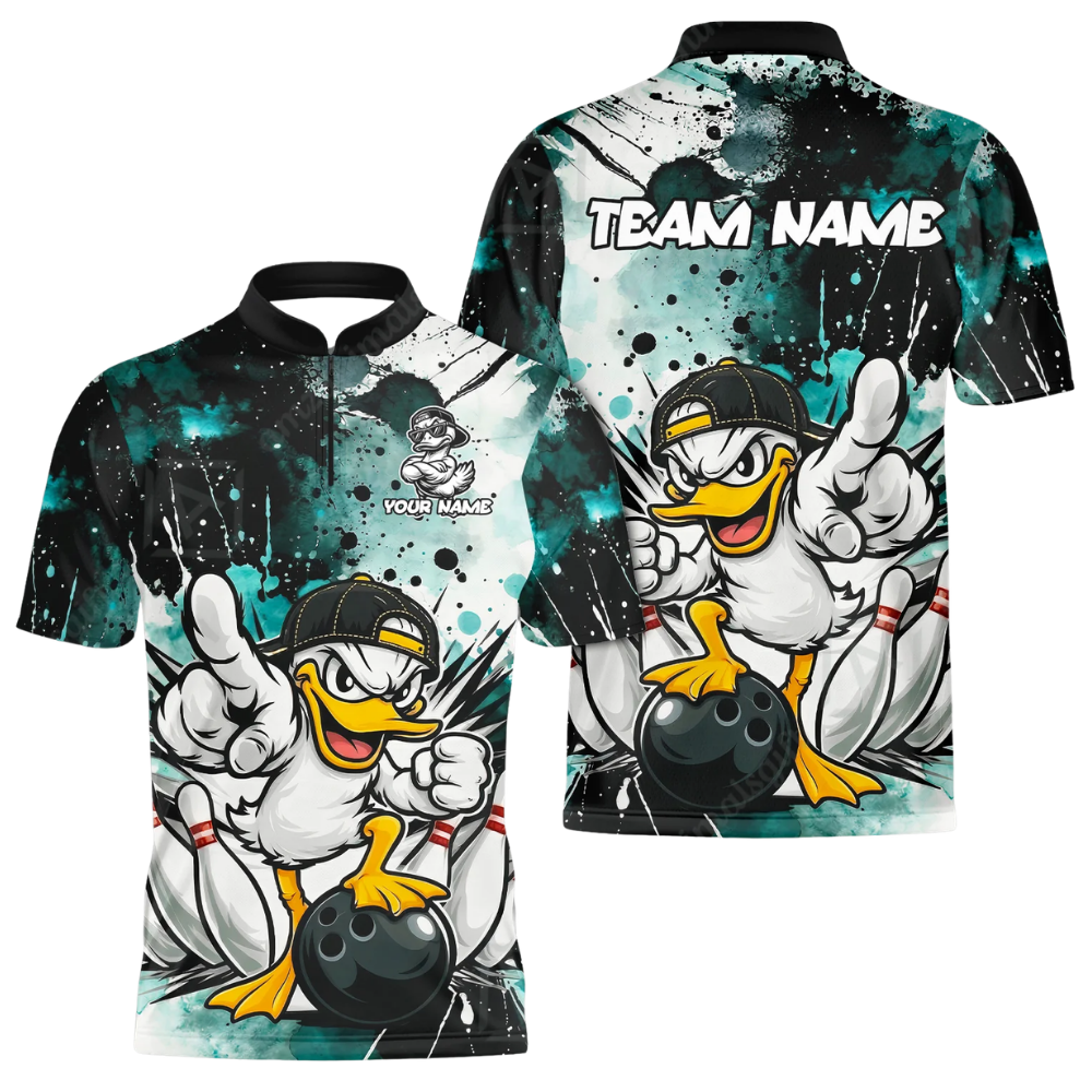 Custom Funny Duck Bowling Jersey For Men, Custom Duck Team Bowling Shirts BZ0500