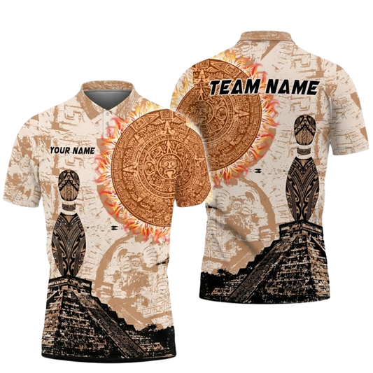 Aztec Custom Bowling Polo Shirt For Men, Custom Aztec Bowling Team Shirts BZ0825