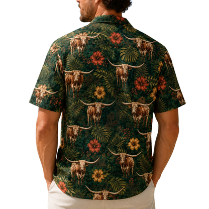 Texas Longhorn Tropical Men's Hawaiian Shirt, Texas Longhorn Hawaiian Shirt HE0698