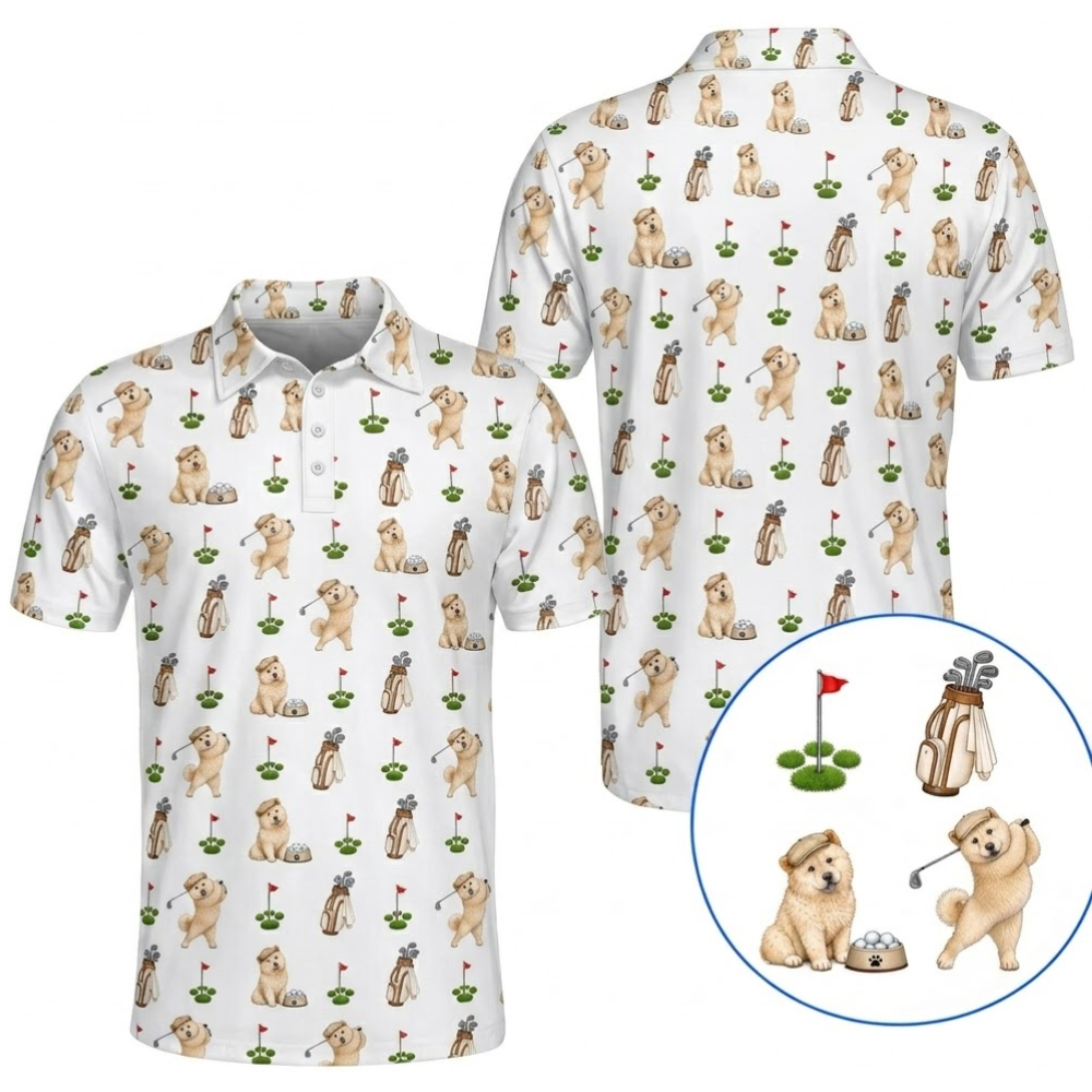 Cute Chow Chow Dog Golf Polo Shirt Mens, Chow Chow Dog Golf Shirt GZ0396