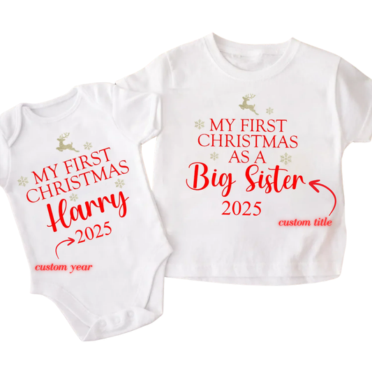 My First Christmas As A Big Sister Custom Xmas Matching Sibling T Shirt, Personalized Sibling Christmas Shirts Family ET1227
