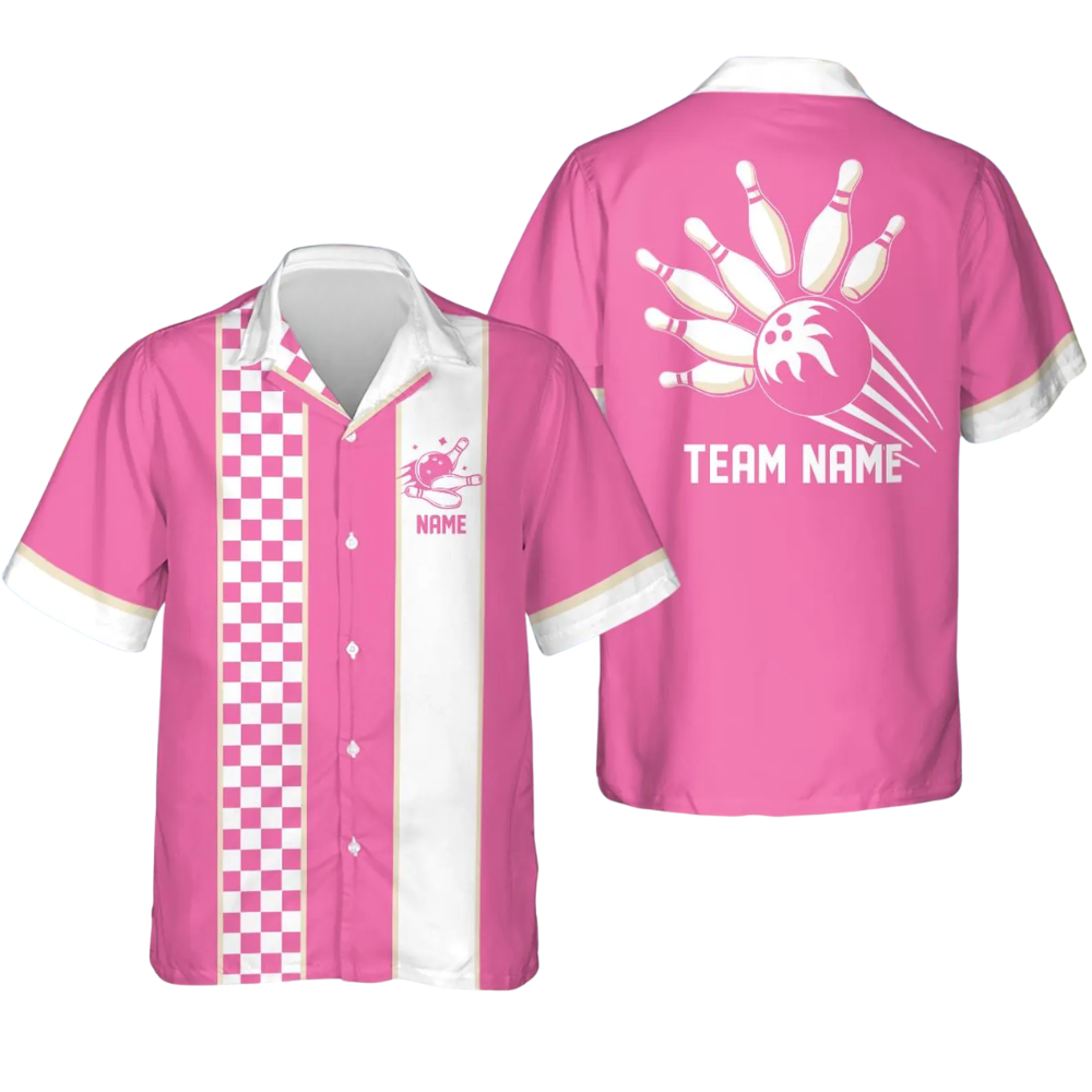 Custom Retro Checkered Bowling Hawaiian Shirt Men, Custom Retro Team Bowling Shirts BE0228