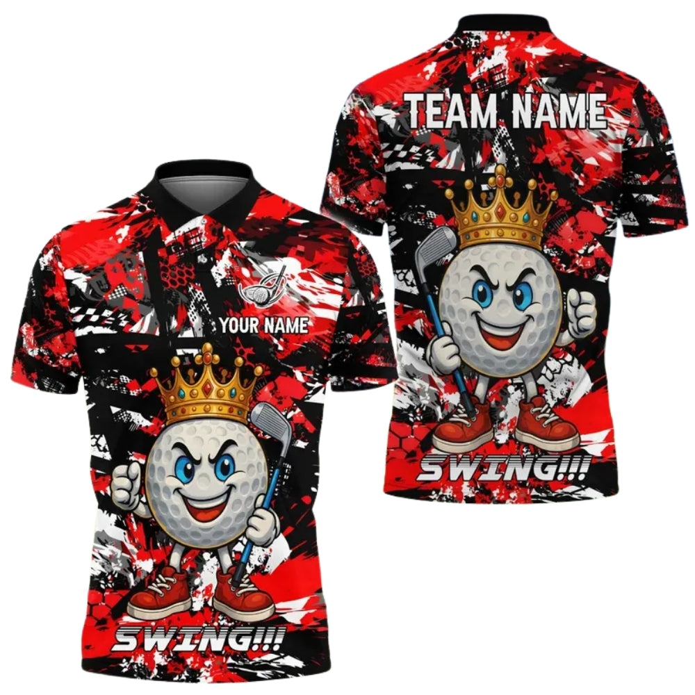 King Ball Custom Graffiti Blue Golf Polo Shirt Men, Custom Team Golf Shirts GE0381