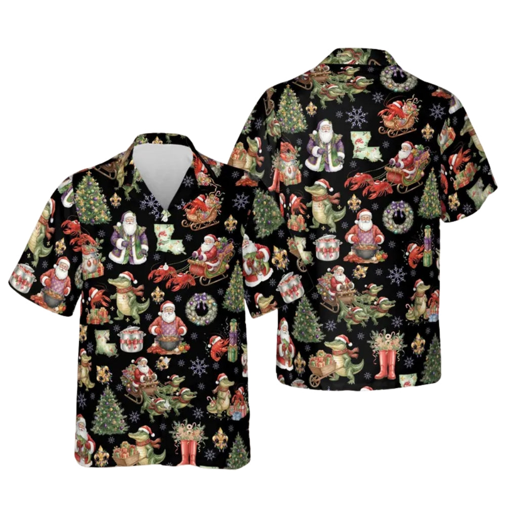 Alligator Santa Cajun Xmas Hawaiian Shirts For Mens, Cajun Louisiana Christmas Shirts ET0030