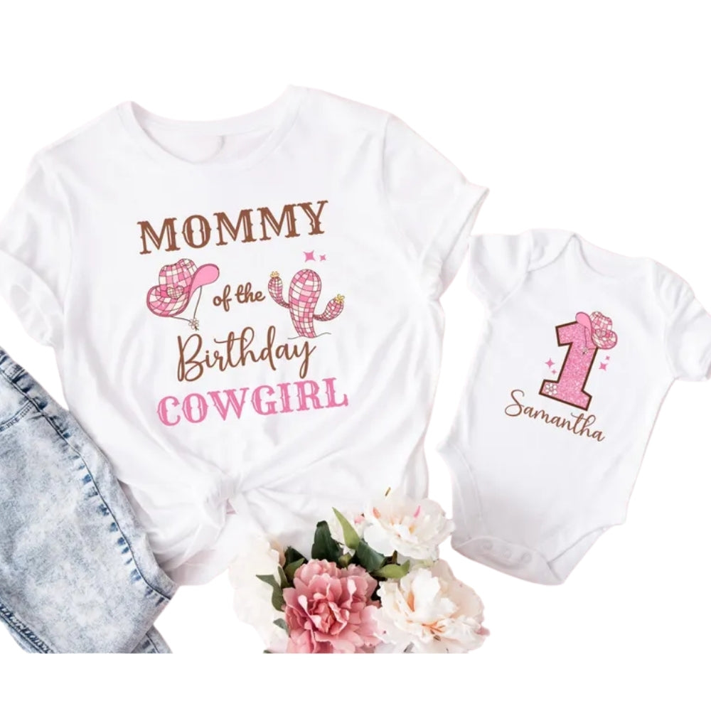 Custom Cowgirl Matching First Birthday T Shirts For Family, Custom Western 1st Birthday Family Shirts ET0357