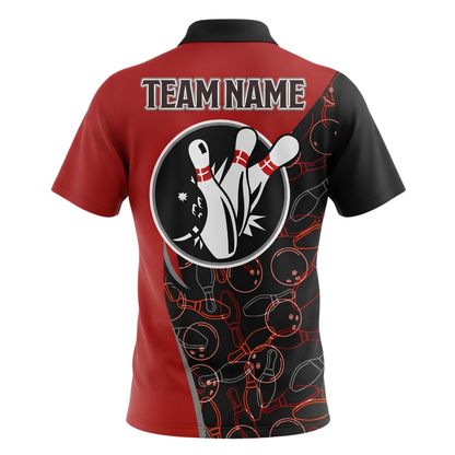 Custom Team Black And Red Polo Shirt For Men, Custom Bowling Shirt BZ1029