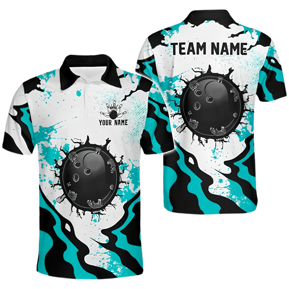 Custom Team Cracked Ball Red White Bowling Polo Shirt For Men, Custom Bowling Team Shirts BZ0667