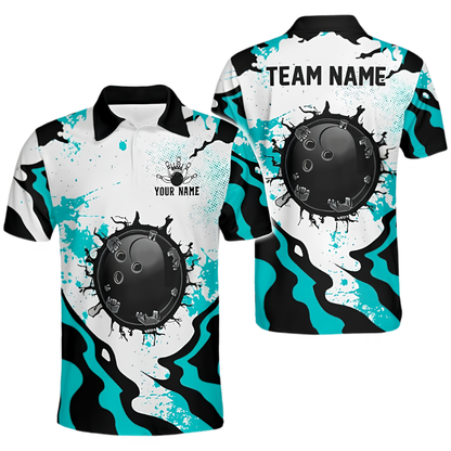 Custom Team Cracked Ball Red White Bowling Polo Shirt For Men, Custom Bowling Team Shirts BZ0667