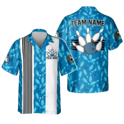 Custom Retro Blue Hawaiian Bowling Shirts, Custom Bowling Team Shirts BE0056