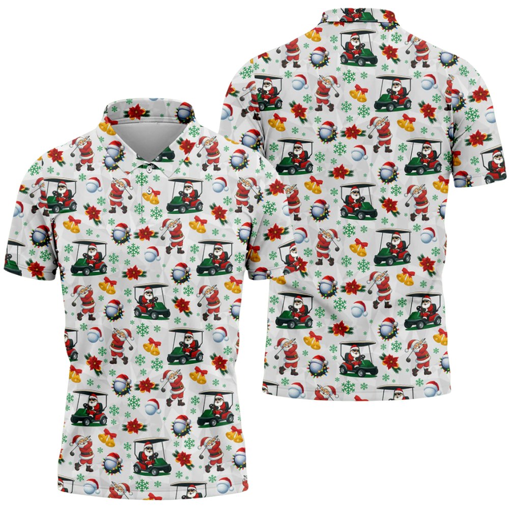 Men's Santa White Golf Polo Shirt, Christmas Golf Shirt Men GZ0336