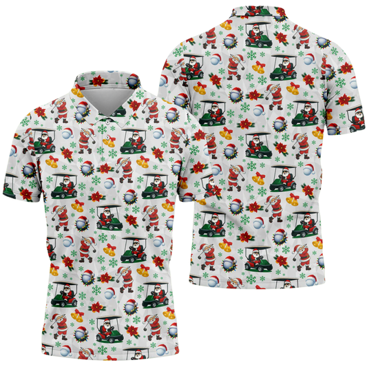Men's Santa White Golf Polo Shirt, Christmas Golf Shirt Men GZ0336
