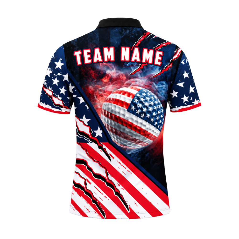 Customized Smoke Golf Ball USA Flag Golf Polo Team Shirts For Men, Patriotic Golf Shirts GZ0467