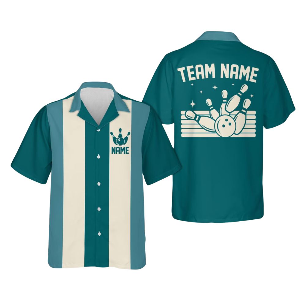 Custom Retro Blue Bowling Hawaiian Shirt For Men, Custom Team Retro Bowling Shirts BE0219