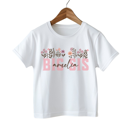 Big Sis Lil Sis Custom Name Flower Matching T Shirt, Custom Floral Sibling Matching Family Shirts ET1156