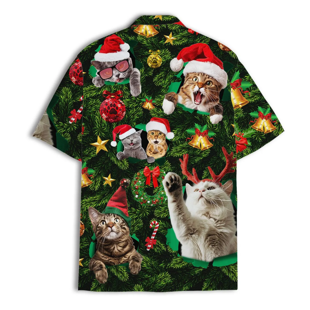 Funny Cat Xmas Tropical Hawaiian Shirt, Cat Christmas Hawaiian Shirt For Men Women HE0725