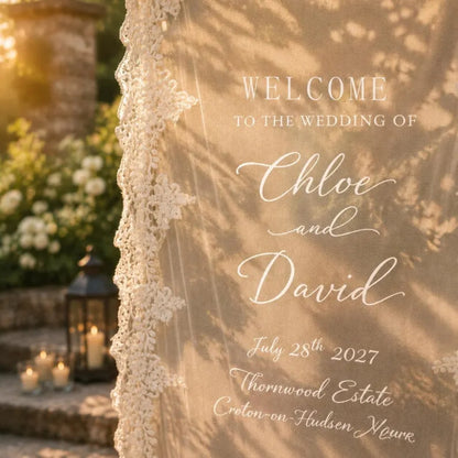 Custom Lace Wedding Welcome Banner, Personalized Romantic Wedding Lace Banner WD0230
