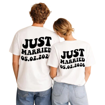 Just Married Personalized Bride And Groom Matching T Shirts, Custom Wedding Date Matching Couple Shirts ET0814