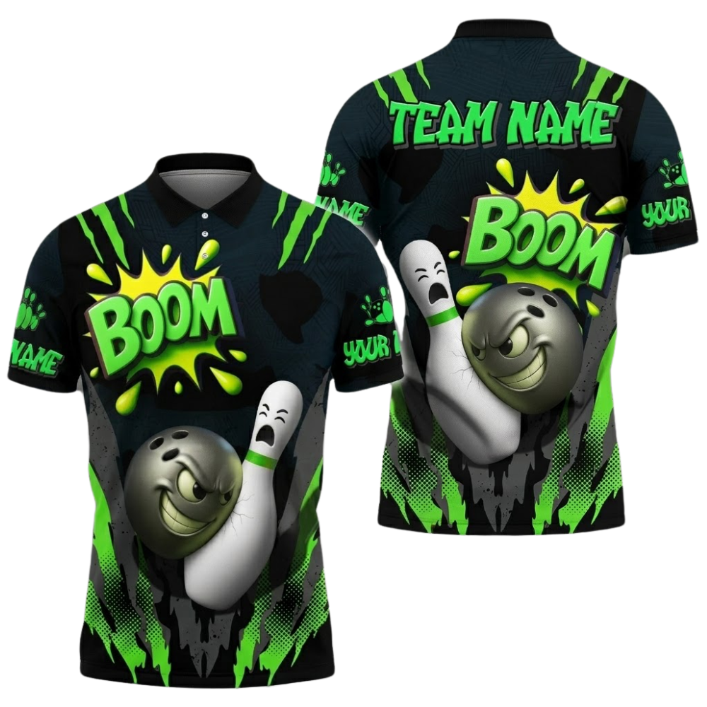 Custom Funny Ball And Pins Mens Bowling Polo Shirt, Custom Funny Bowling Team Shirts Black Red BZ0510