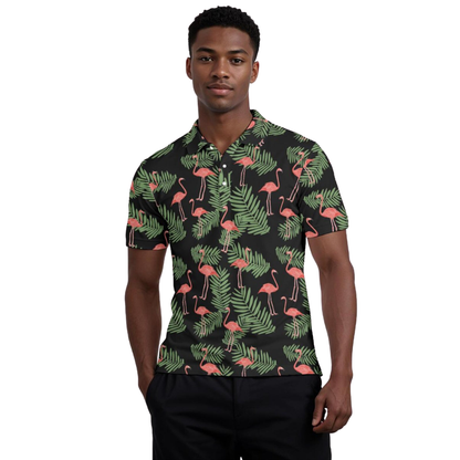 Tropical Flamingo Matching Golf Polo Shirt For Men And Women, Couple Famingo Golf Shirts GE0576