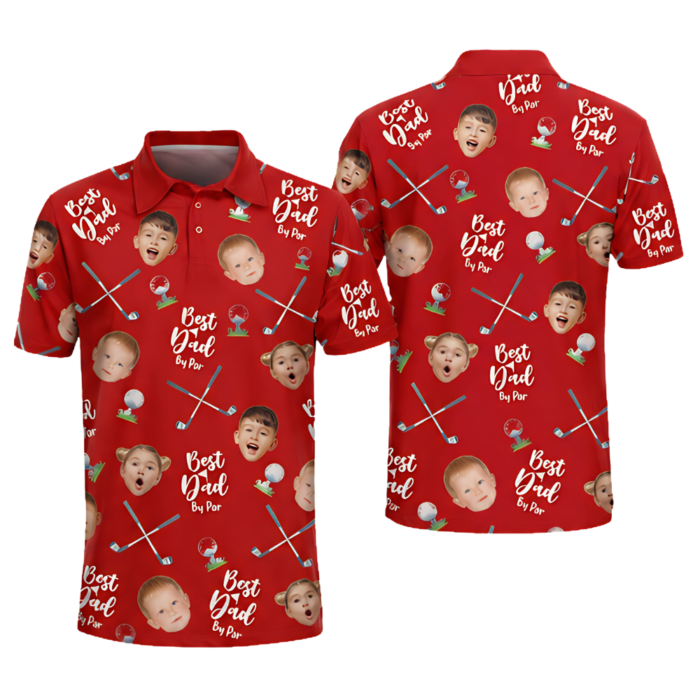 Best Dad By Par Custom Kids Face Golf Polo Shirt Men, Custom Photo Father's Day Golf Shirts GE0436