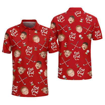 Best Dad By Par Custom Kids Face Golf Polo Shirt Men, Custom Photo Father's Day Golf Shirts GE0436