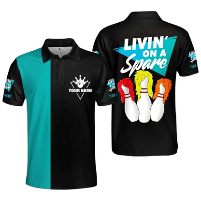 Custom Livin' On A Spare Bowling Polo Shirt For Men, Custom Funny Bowling Shirts Team BZ0627