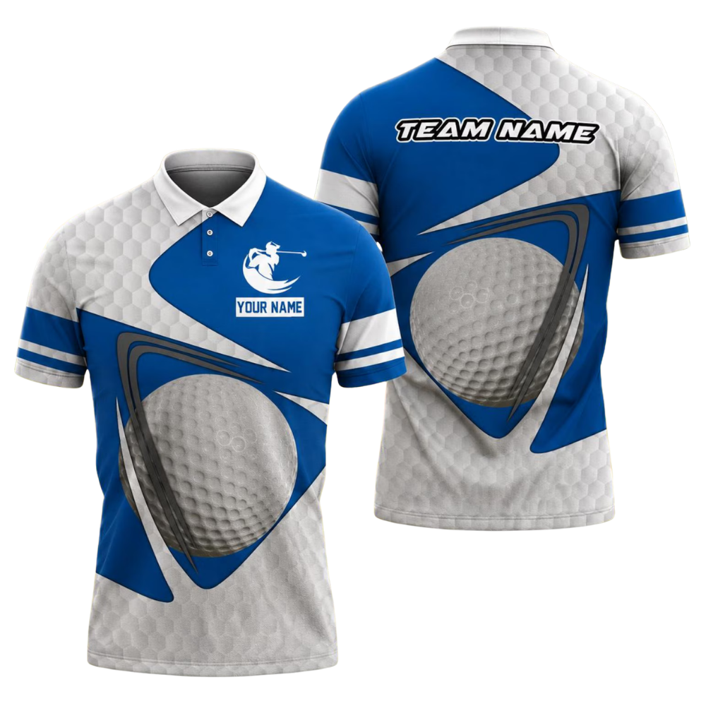 Custom Team Blue White Golf Mens Polo Shirt, Custom Golf Shirts GE0598