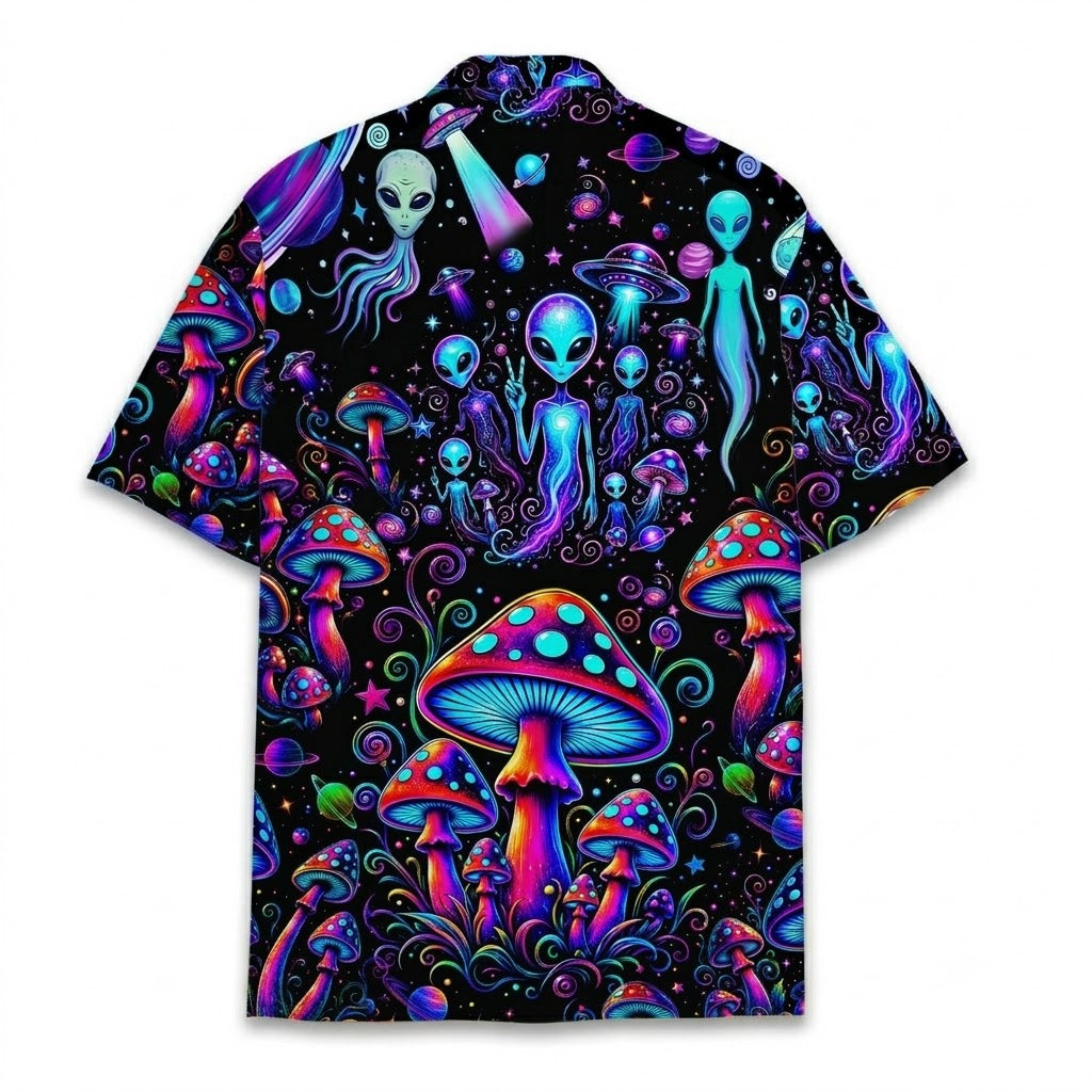 Alien Mushroom Neon Hawaiian Shirt, Space Lover Hawaiian Shirt HE0893