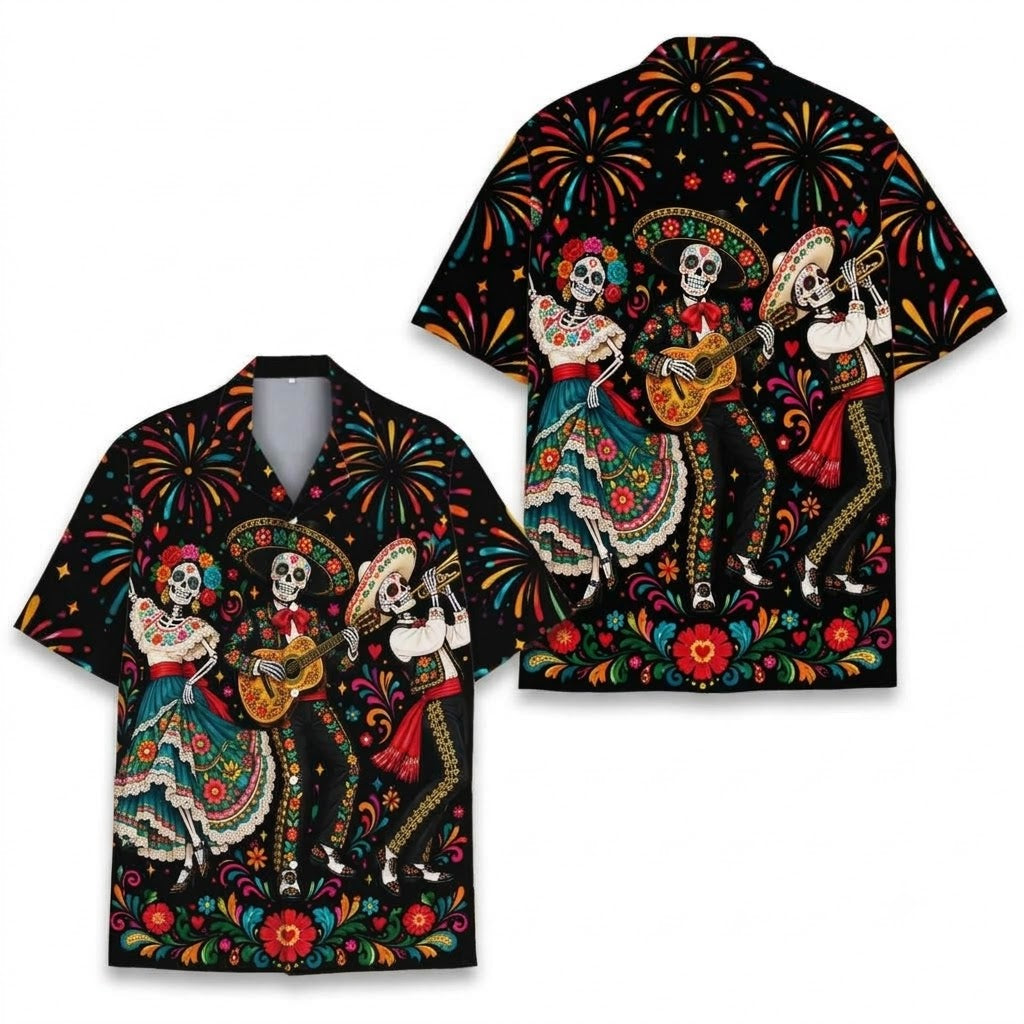 Sugar Skull Black Hawaiian Shirt For Men Women, Day Of The Dead Hawaiian Shirt HE0891