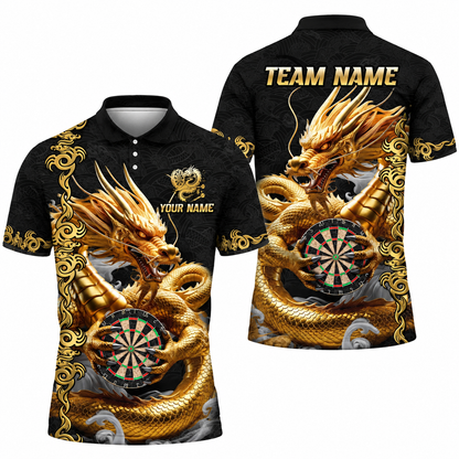 Golden Dragon Custom Darts Polo Shirt For Men, Custom Dragon Darts Team Shirt DZ0183