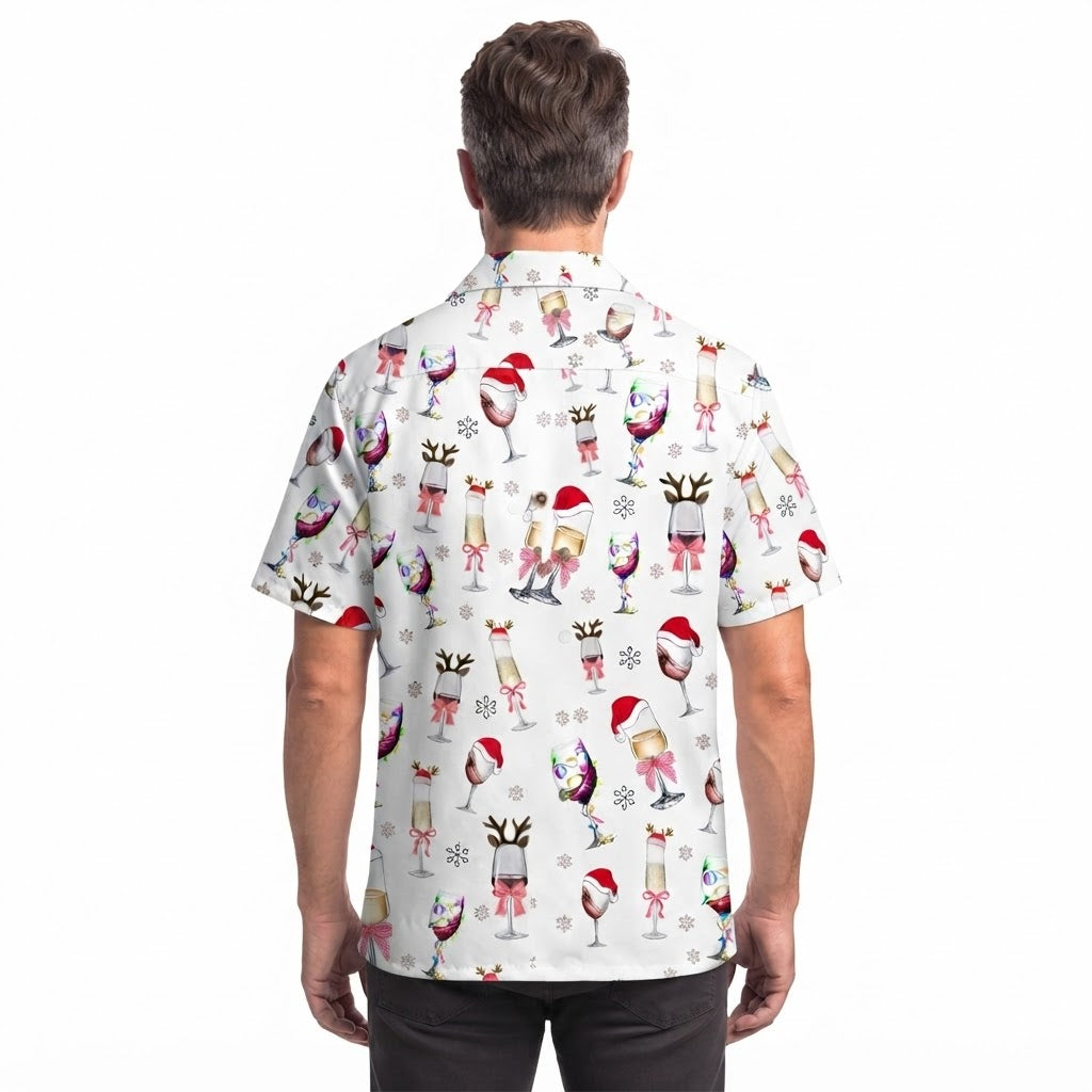 Wine Glass Christmas Hat Hawaiian Shirt, Wine Lover Hawaiian Shirt For Christmas HE0875
