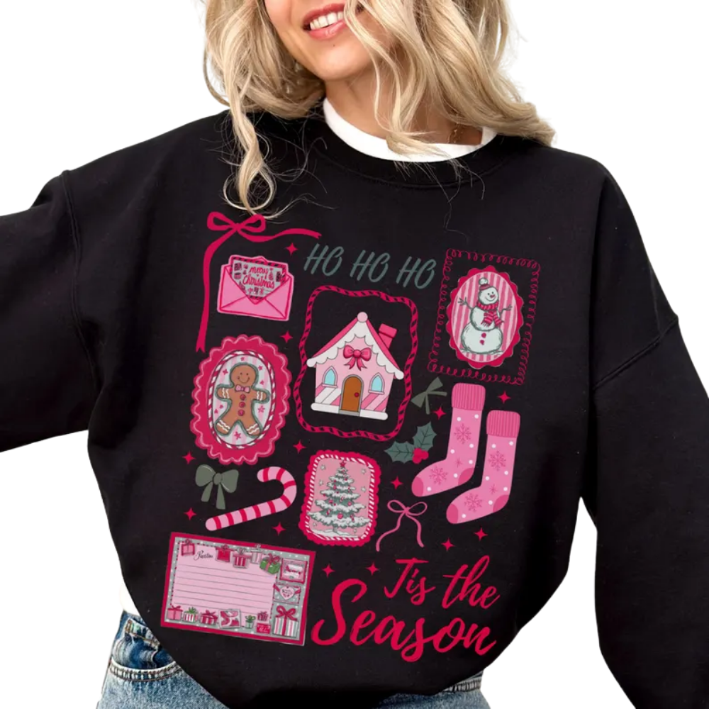 Tis The Season Pink Christmas Sweatshirt For Women, Christmas Pink Sweatshirts 2D0890