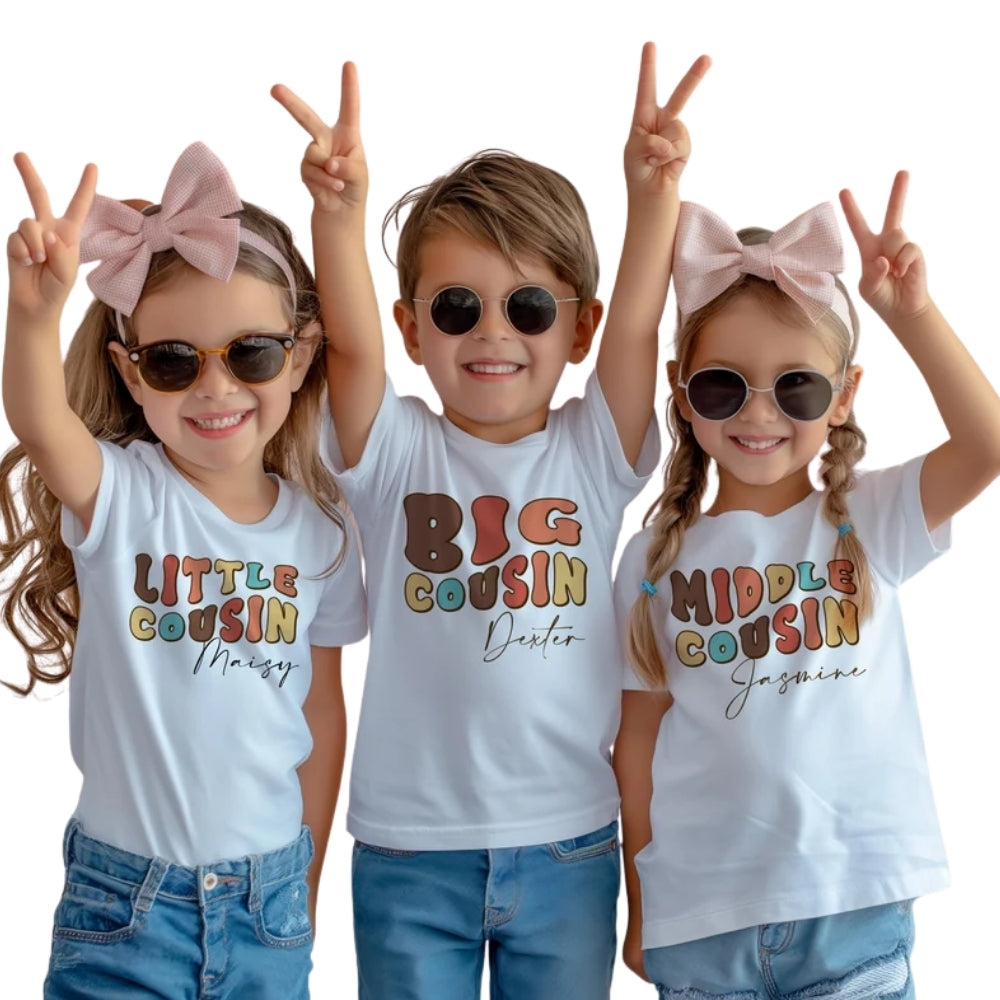 Big Cousin Middle Cousin Little Cousin Custom Name Matching Cousin T Shirts, Custom Cousin Matching Shirts For Family ET0786