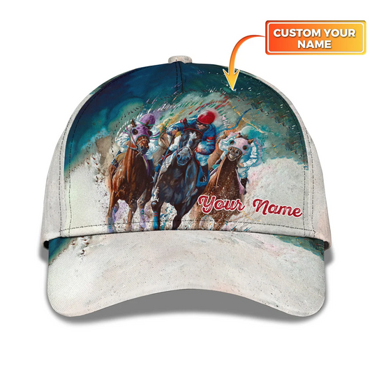 Animal Horse Racing on Snow Comfortable Custome Name Cap Gift for Dad Mom Adult CA0383