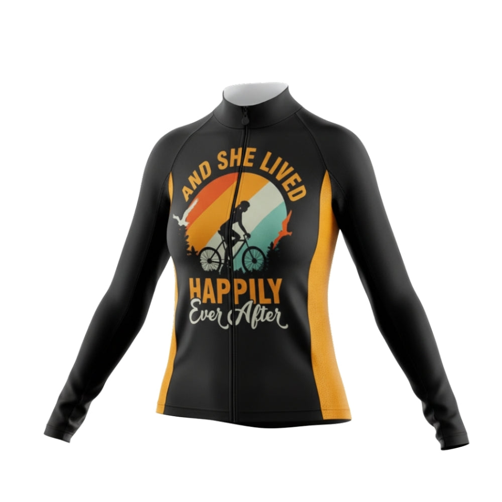 And She Lived Happily Ever After Long Sleeve Cycling Jersey For Women, Black And Orange Cycling Jersey For Ladies CG0754