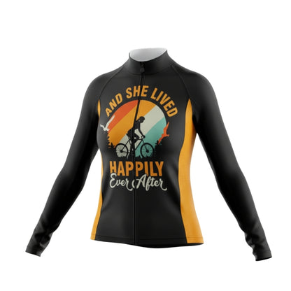 And She Lived Happily Ever After Long Sleeve Cycling Jersey For Women, Black And Orange Cycling Jersey For Ladies CG0754