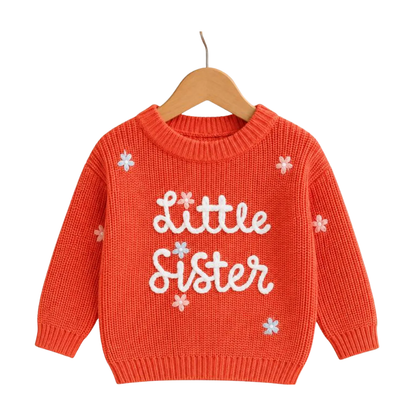 Big Sister Little Sister Baby Embroidered Knit Sweater, Sister Sibling Baby Sweatshirt BB0795