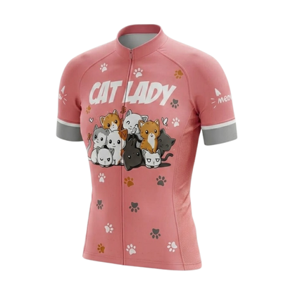 Cat Lady Pink Cycling Short Sleeve Jersey, Cat Lovers Cycling Jersey for Women CG0864