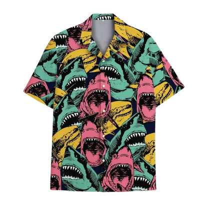 Colorful Shark Hawaiian Shirt For Men Women, Shark Hawaiian Shirts HE0018