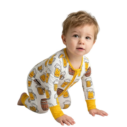 Beer Mug Baby Convertible Zippy Romper Yellow White, Beer Baby Convertible Romper BB0662