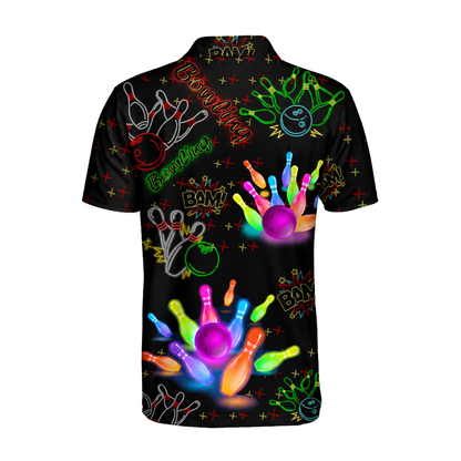 Colorful Neon Custom Name Bowling Polo Shirt For Men, Custom Neon Bowling Team Shirt BZ0472