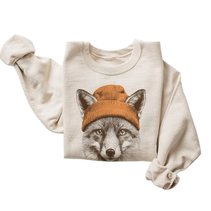 Women's Fox With Beanie Sweatshirt, Fox Lover Sweatshirt 2D0558