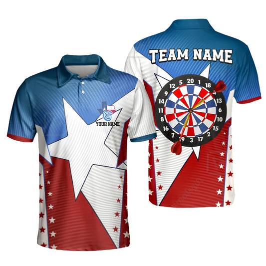 Texas Flag Custom Men's Darts Polo Shirts, Custom Texas Dart Team Shirts DZ0079