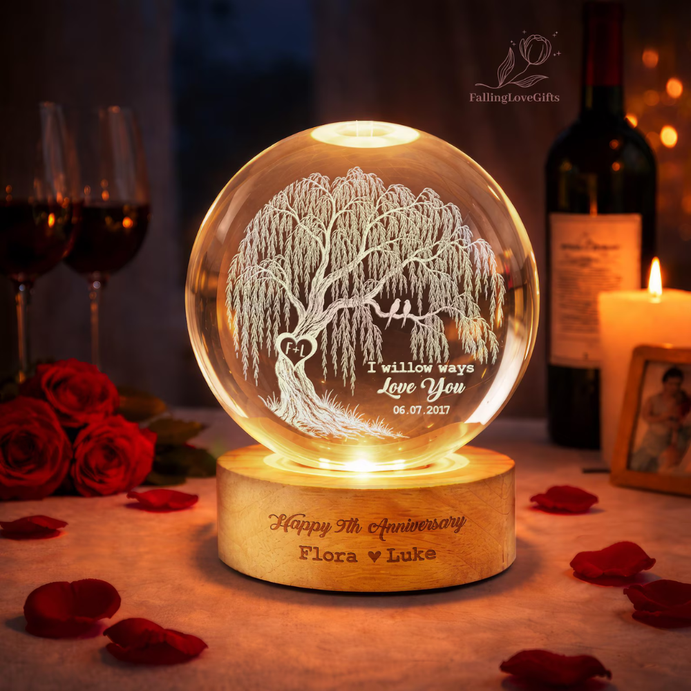 I Willow Ways Love You Custom Tree Crystal Ball Led Night Light, Custom 9th Wedding Anniversary Night Light WD0827