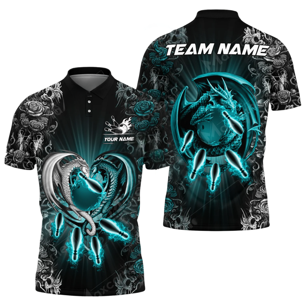 Custom Dragon Flower Bowling Mens Polo Shirt, Custom Team Dragon Bowling Shirts BZ0592