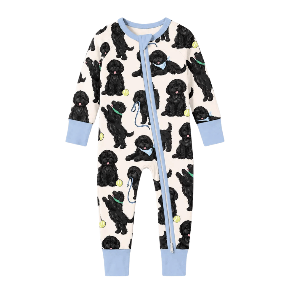 Black Labradoodle Dog Baby Romper Convertible Zippy, Baby Labradoodle Lover Romper Convertible BB0988