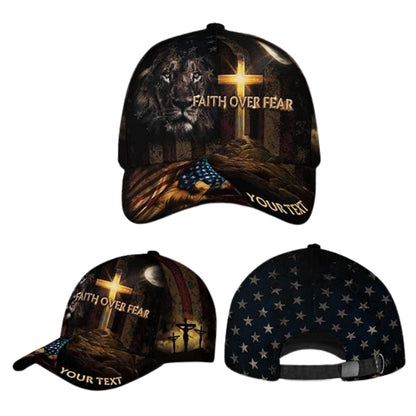 Faith Over Fear Custom Lion USA Flag Baseball Cap, Custom Christian 3D Printed Cap Hat CP0464